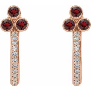 14K Rose Gold Natural Mozambique Garnet & 1/4 CTW Natural Diamond J-Hoop Earrings