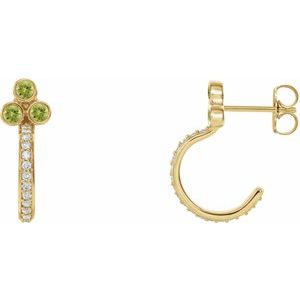 14K Yellow Gold Natural Peridot & 1/4 CTW Natural Diamond J-Hoop Earrings