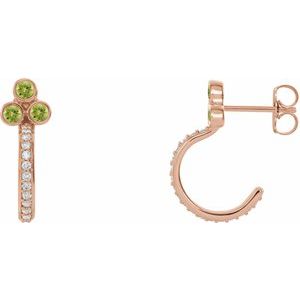 14K Rose Gold Natural Peridot & 1/4 CTW Natural Diamond J-Hoop Earrings