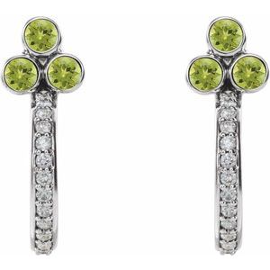 Sterling Silver Natural Peridot & 1/4 CTW Natural Diamond J-Hoop Earrings – image 2