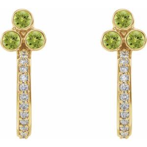 14K Yellow Gold Natural Peridot & 1/4 CTW Natural Diamond J-Hoop Earrings – image 2