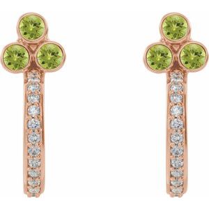 14K Rose Gold Natural Peridot & 1/4 CTW Natural Diamond J-Hoop Earrings – image 2