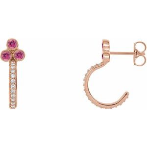 14K Rose Gold Natural Pink Tourmaline & 1/4 CTW Natural Diamond J-Hoop Earrings