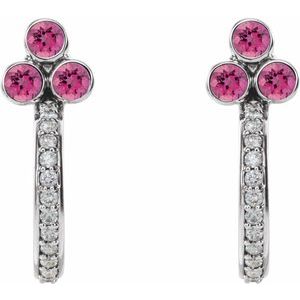 Platinum Natural Pink Tourmaline & 1/4 CTW Natural Diamond J-Hoop Earrings – image 2