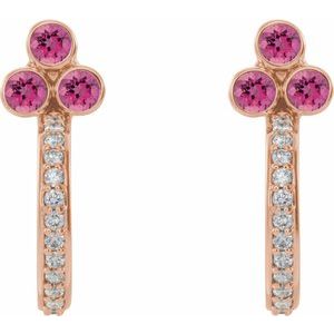 14K Rose Gold Natural Pink Tourmaline & 1/4 CTW Natural Diamond J-Hoop Earrings – image 2