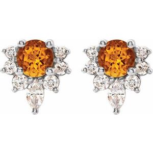 Platinum Natural Citrine & 1/6 CTW Natural Diamond Earrings – image 2