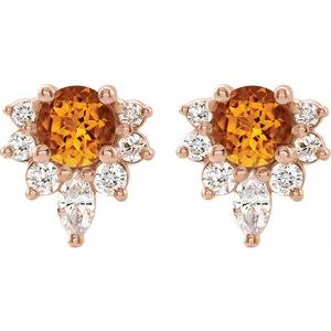 14K Rose Gold Natural Citrine & 1/6 CTW Natural Diamond Earrings