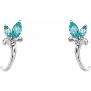 Platinum Natural Blue Zircon Floral J-Hoop Earrings – image 2