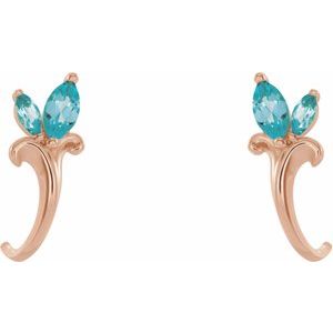 14K Rose Gold Natural Blue Zircon Floral J-Hoop Earrings