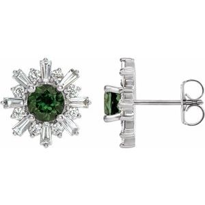 14K White Gold Natural Green Tourmaline & 3/4 CTW Natural Diamond Earrings