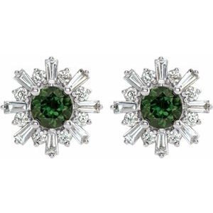 Sterling Silver Natural Green Tourmaline & 3/4 CTW Natural Diamond Earrings