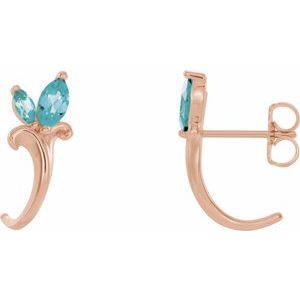 14K Rose Gold Natural Blue Zircon Floral J-Hoop Earrings