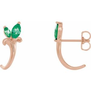 14K Rose Gold Lab-Grown Emerald Floral J-Hoop Earrings