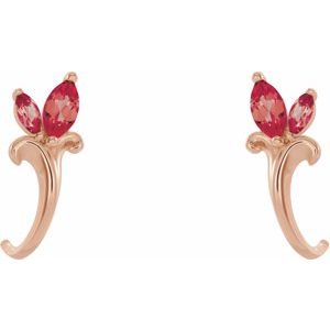 14K Rose Gold Lab-Grown Ruby Floral J-Hoop Earrings – image 2