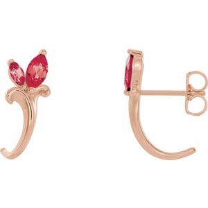 14K Rose Gold Lab-Grown Ruby Floral J-Hoop Earrings