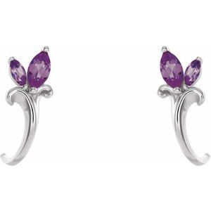 14K White Gold Lab-Grown Alexandrite Floral J-Hoop Earrings – image 2