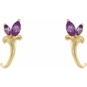 14K Yellow Gold Lab-Grown Alexandrite Floral J-Hoop Earrings – image 2