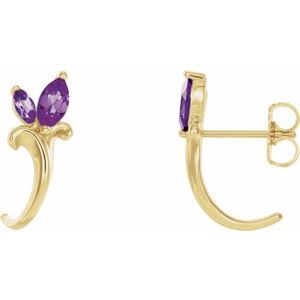 14K Yellow Gold Lab-Grown Alexandrite Floral J-Hoop Earrings