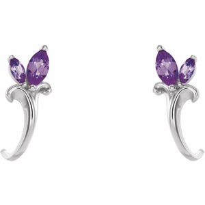 Sterling Silver Natural Amethyst Floral J-Hoop Earrings – image 2