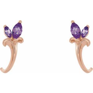 14K Rose Gold Natural Amethyst Floral J-Hoop Earrings