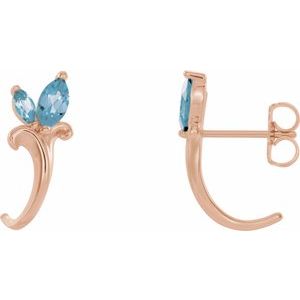 14K Rose Gold Natural Aquamarine Floral J-Hoop Earrings