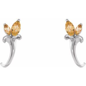 Platinum Natural Citrine Floral J-Hoop Earrings – image 2