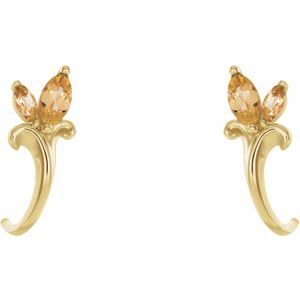 14K Yellow Gold Natural Citrine Floral J-Hoop Earrings