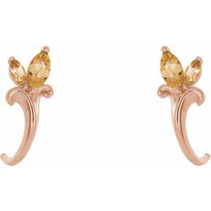 14K Rose Gold Natural Citrine Floral J-Hoop Earrings – image 2