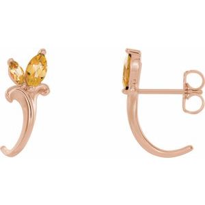 14K Rose Gold Natural Citrine Floral J-Hoop Earrings