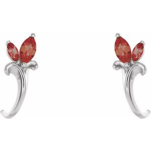 Platinum Natural Mozambique Garnet Floral J-Hoop Earrings – image 2