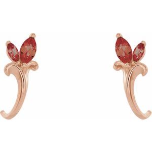 14K Rose Gold Natural Mozambique Garnet Floral J-Hoop Earrings