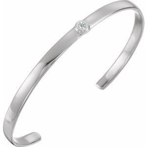 14K White Gold 1/10 CT Natural Diamond Cuff 6" Bracelet