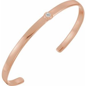 14K Rose Gold 1/10 CT Natural Diamond Cuff 6" Bracelet