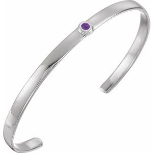 14K White Gold Natural Amethyst Cuff 6" Bracelet