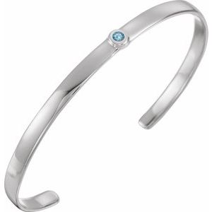 14K White Gold Natural Aquamarine Cuff 6" Bracelet