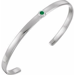 14K White Gold Natural Emerald Cuff 6" Bracelet