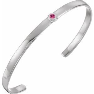 14K White Gold Natural Pink Tourmaline Cuff 6" Bracelet