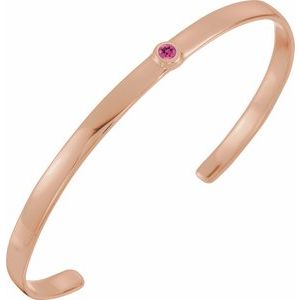 14K Rose Gold Natural Pink Tourmaline Cuff 6" Bracelet