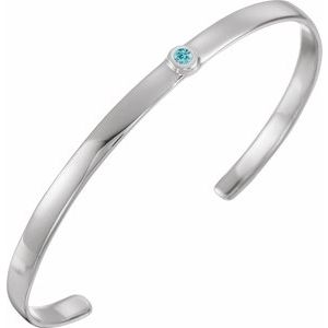 14K White Gold Natural Blue Zircon Cuff 6" Bracelet