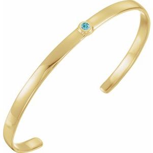 14K Yellow Gold Natural Blue Zircon Cuff 6" Bracelet