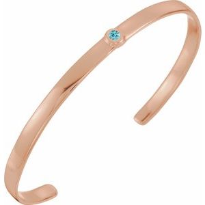 14K Rose Gold Natural Blue Zircon Cuff 6" Bracelet