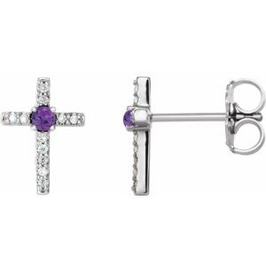 Platinum Natural Amethyst & .05 CTW Natural Diamond Cross Earrings