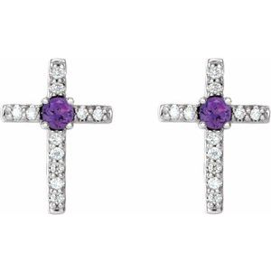 Sterling Silver Natural Amethyst & .05 CTW Natural Diamond Cross Earrings – image 2