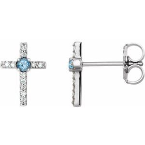 14K White Gold Natural Aquamarine & .05 CTW Natural Diamond Cross Earrings