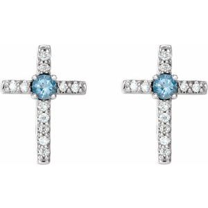 14K White Gold Natural Aquamarine & .05 CTW Natural Diamond Cross Earrings – image 2