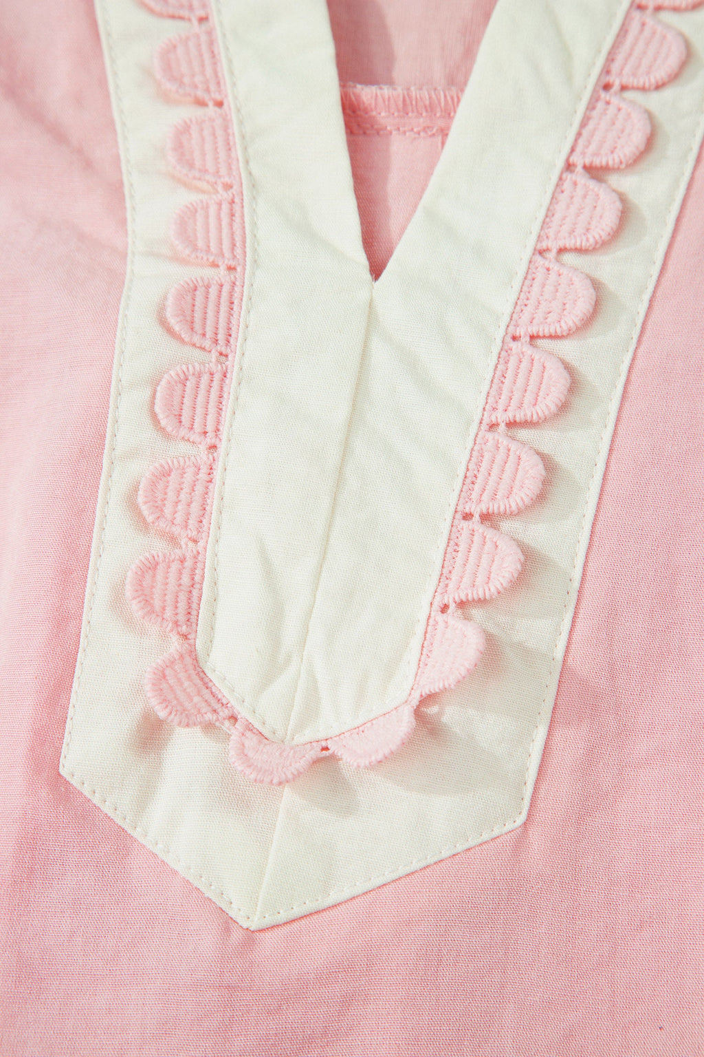 Scallop Trim Colorblock Puff Sleeve Mini Dress