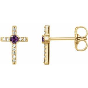 14K Yellow Gold Natural Alexandrite & .05 CTW Natural Diamond Cross Earrings
