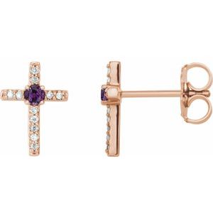 14K Rose Gold Lab-Grown Alexandrite & .05 CTW Natural Diamond Cross Earrings