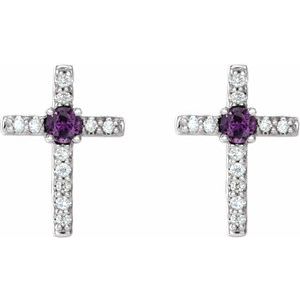 14K White Gold Natural Alexandrite & .05 CTW Natural Diamond Cross Earrings – image 2