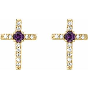 14K Yellow Gold Natural Alexandrite & .05 CTW Natural Diamond Cross Earrings